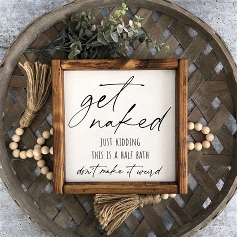 Get Naked Just Kidding Bathroom Sign Framed Wood Sign 1010 Dark Walnut Artofit