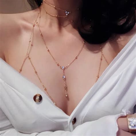 Summer Sexy Chest Chain Bra Bikini Metal Body Chain Jewelry For Women Beach Harness Crystal Body