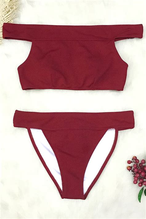 Rubinrot Schulterfrei Bikini Cupshe Deutschland