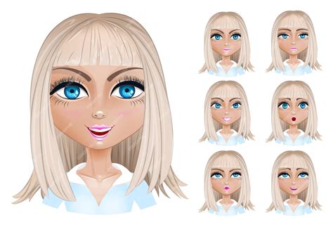 Premium Vector Blond Woman With Different Facial Expressions