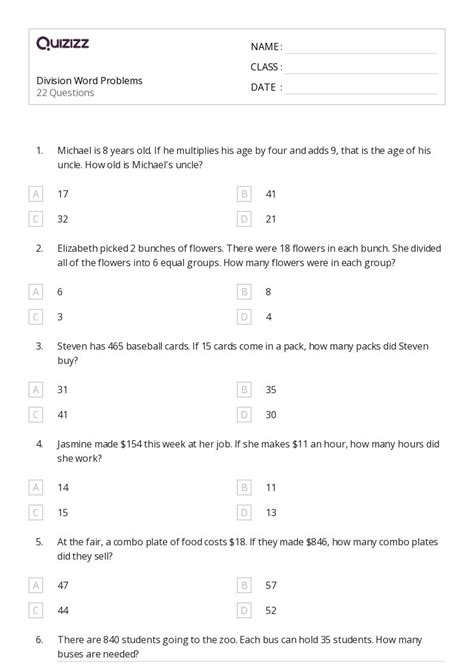 50 Division Word Problems Worksheets On Quizizz Free And Printable