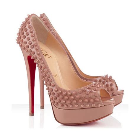 Christian Louboutin Lady Peep Spikes 140mm Nude Patent Leather Pumps