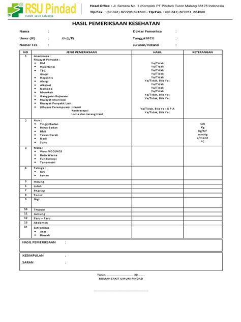 Form Pemeriksaan Kesehatan Mcu Pdf