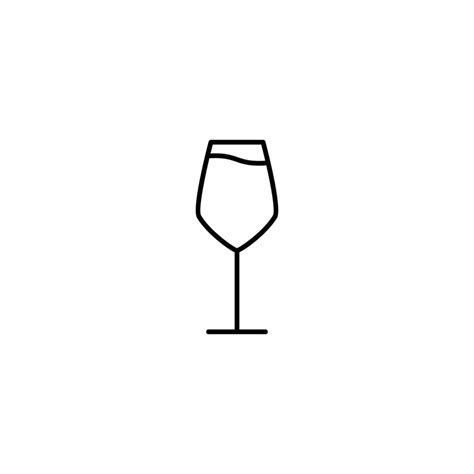 White Wine Glass Icon With Full Filled With Water On White Background Simple Line Silhouette