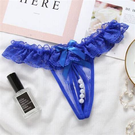 Sexy Women Crotchles Pearl Panty Lace Thong G String Lingerie Underwear
