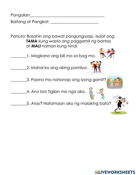 Wastong Paggamit Ng Iba T Ibang Bantas Worksheet 1st Grade Worksheets Worksheets Workbook