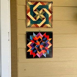 Barn Quilt Sign Box In Box Earth Tone Colors Powder Coated Metal 6