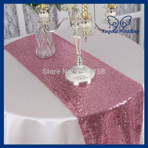 RU009G Custom made 12''*108''sequence rose pink sequin table runner-in ...