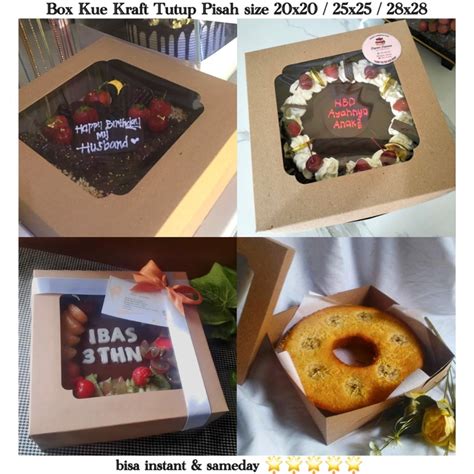 Jual 5 Box Kotak Kue Kraft 20x20 22x22 25x25 Tutup Pisah Box Kue