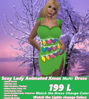 Second Life Marketplace Sexy Lady Animated Xmas Lights Dress Multi Color