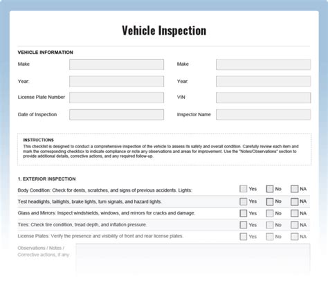 Vehicle Inspection Checklist Download Free Pdf