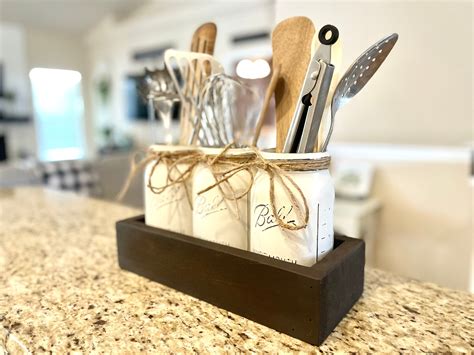 Rustic Kitchen Decor Utensils Holder Mason Jar Utensils Etsy