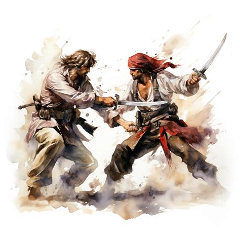 Premium AI Image | pirates fighting with swords in a watercolor