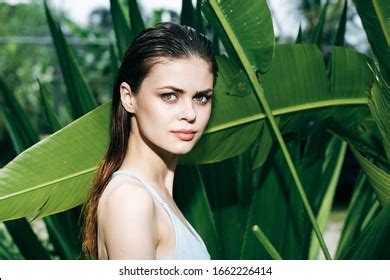 Beautiful Woman Naked Shoulders Green Leaves Stock Photo Shutterstock