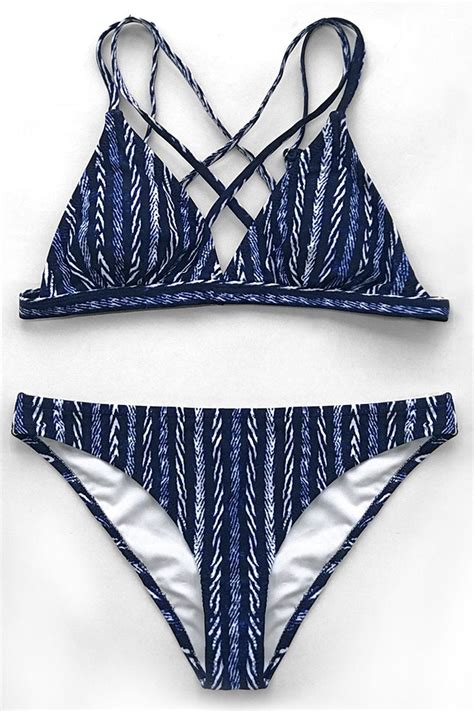 Strappy sein Marine und Weiß Bikini