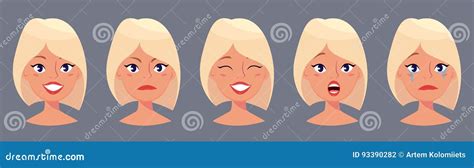 Femme Assez Blonde De Jeunes Visages Mignons Avec Différentes émotions Belle Fille De Bande