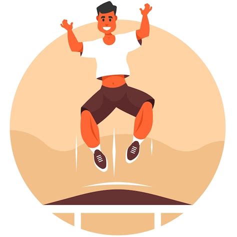 Homem Feliz Pulando Em Trampolim Treinamento De Acrobacia Esportiva