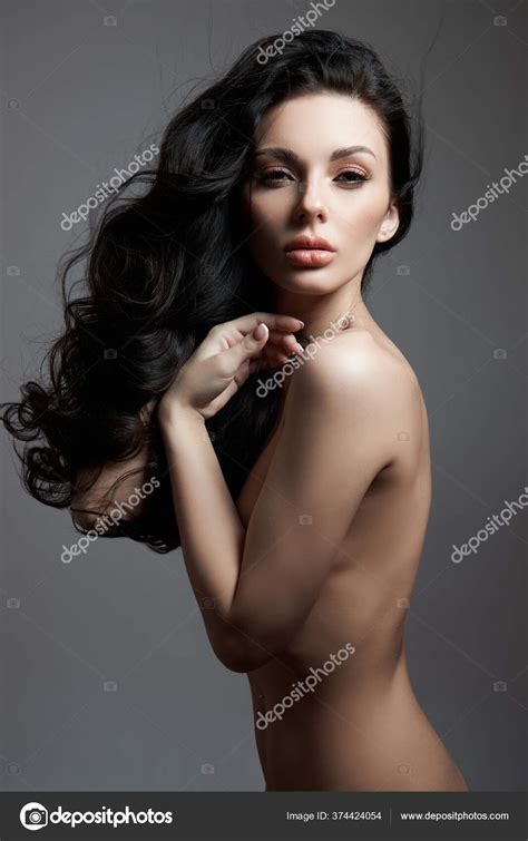 Sexy Fashion Nude Woman Long Hair Curly Strong Hair Brunette Stock Photo Angel Nt