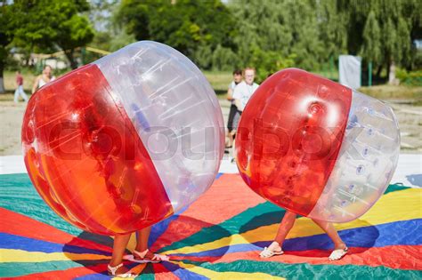 Bubble Bump Team Game Outdoor Stock Image Colourbox