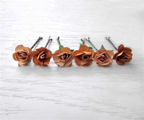 Autumn Rose Hair Pins Set Of 6 Paper Flower Bobby Pins In Etsy