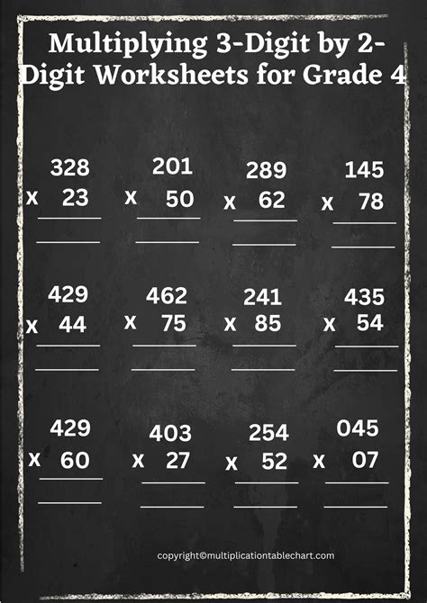 Multiply 3 Digit Number By 2 Digit Number Worksheet Grade 4