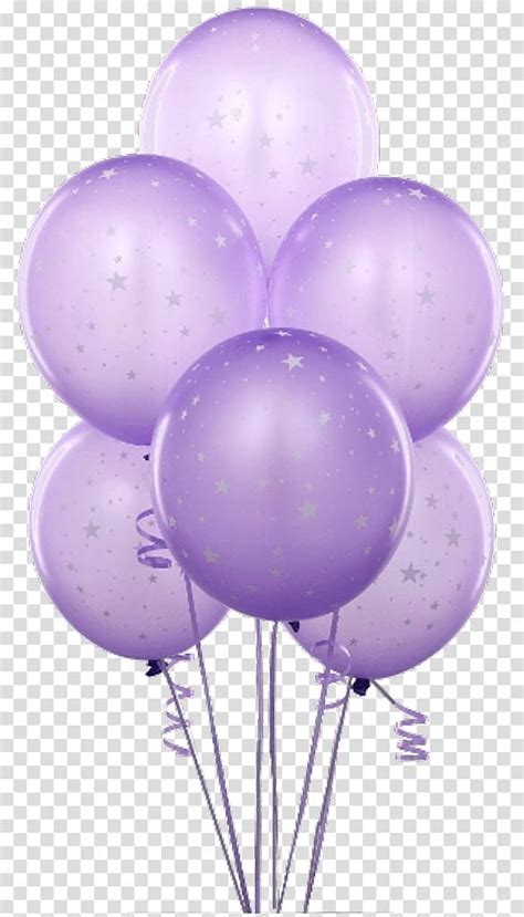 Purple Balloons With Stars On Them In The Air Transparent Background