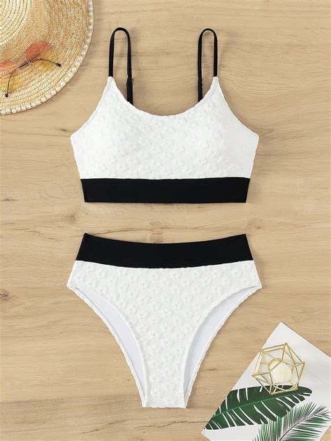 Contrast Trim High Waisted Bikini Swimsuit SHEIN USA