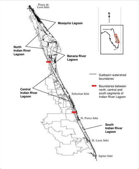 Map Of Indian River Lagoon Basin Showing Sub Basins And Major Lagoon