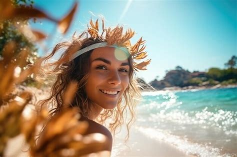 Premium Ai Image Young Cheerful Woman Bathing In Warm Tropical Sea