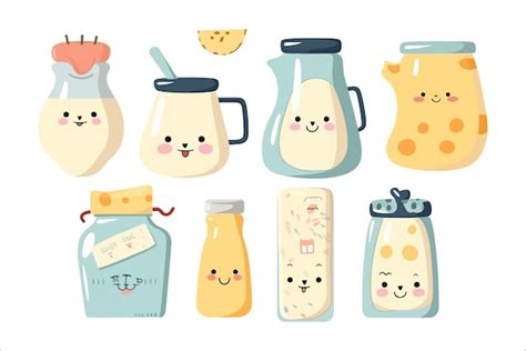 Kawaii nourriture personnages dessin animé petit déjeuner repas isolés