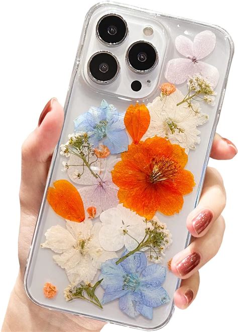 Amart Für Iphone 13 Pro Max Hülle Blumen Durchsichtig Echte Getrocknete Blumen Handyhülle Klare