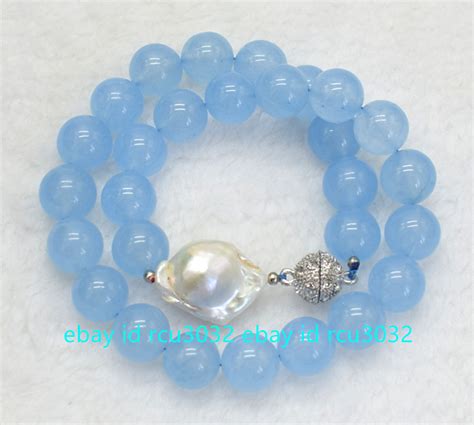 Huge Mm Natural Blue Jade Round Gems White Keshi Baroque Pearl