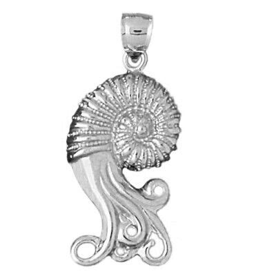 Rhodium Plated Sterling Silver Mollusc Cephalopod Nautilus Pendant