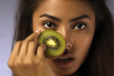 Premium Ai Image Beautiful Woman Holding A Kiwi