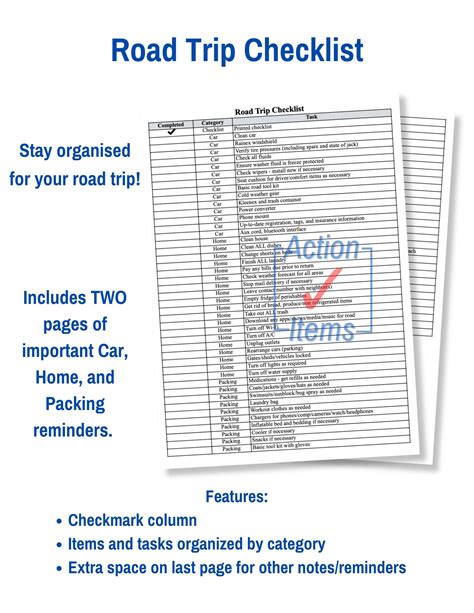 Printable Road Trip Checklist - Etsy