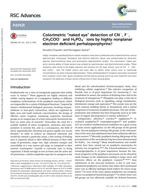 Pdf Colorimetric Naked Eye Detection Of Cn F Ch Coo And H Po Ions By Highly Nonplanar