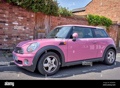 pink mini car england uk stock photo alamy