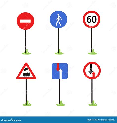 Set Of Road Signs Direction Traffic Signs Boards On Metal Posts