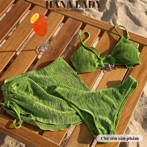 Bikini 3 mảnh sexy Đồ tắm đi biển kèm chân váy dây rút gợi cảm BN146 Hana Lady