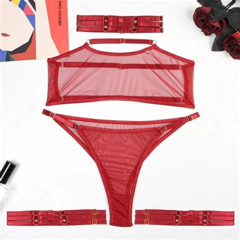 Conjunto De Sutiã Aberto De Renda Transparente Exótico Lingerie Íntima Sexy Roupa Íntima
