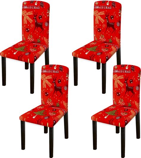 Christmas Stretch Chair Covers Set Of 4 Xmas Dining Stretch Removable Chair Seat Cover Washable