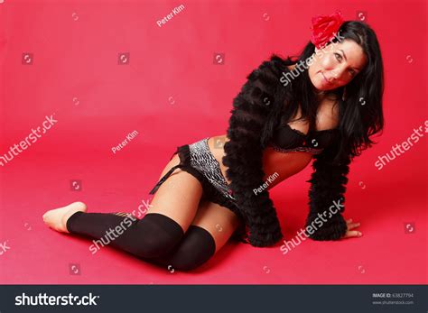 Sexy Woman Wearing Lingerie Red Background Stock Photo 63827794 Shutterstock