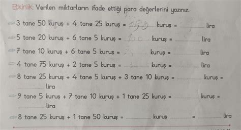 Etkinlik Verilen Miktarlar N Ifade Etti I Para De Erlerini Yaz N Z