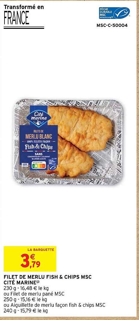 Promo Filet De Cabillaud Façon Fish And Chips Msc Cité Marine chez