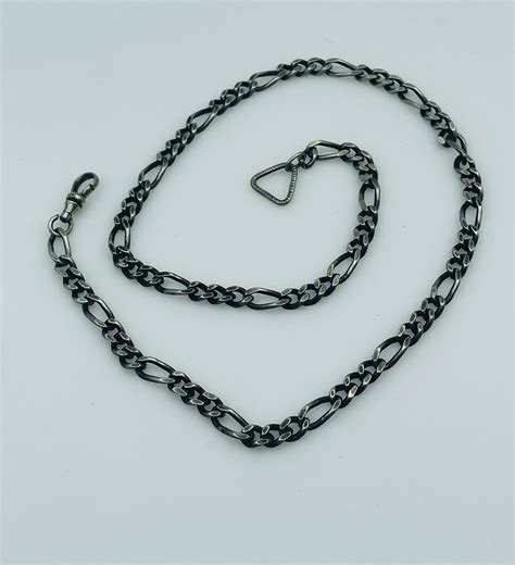 Antique Sterling Silver Watch Fob Chain Necklace 19 Gem