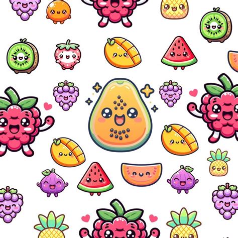 Premium Vector Cute Kawaii Fruits Patterns Vector