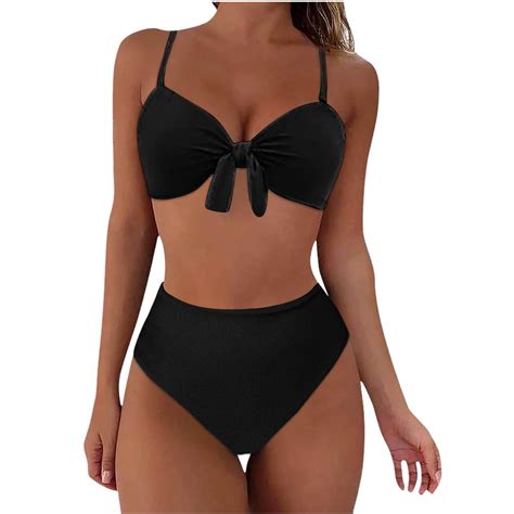 Efsteb High Waisted Bikini Sets For Women Piece V Neck Strap Split Swimsuit Solid Color Two