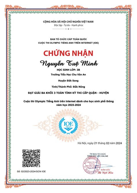 hinh anh giay chung nhan ket qua thi ioe cap huyen nam hoc