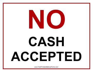 Printable No Cash Accepted Sign