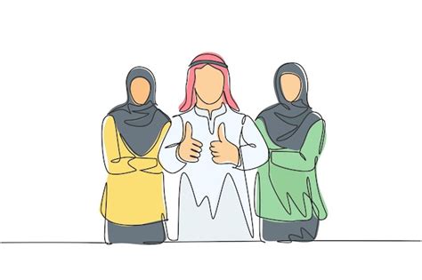 Premium Vector One Continuous Line Drawing Of Muslim Business Team